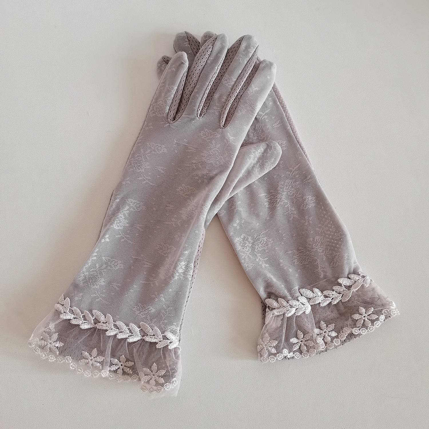 New AntiUV elegant Silver grey lace glove womens short glove Etsy