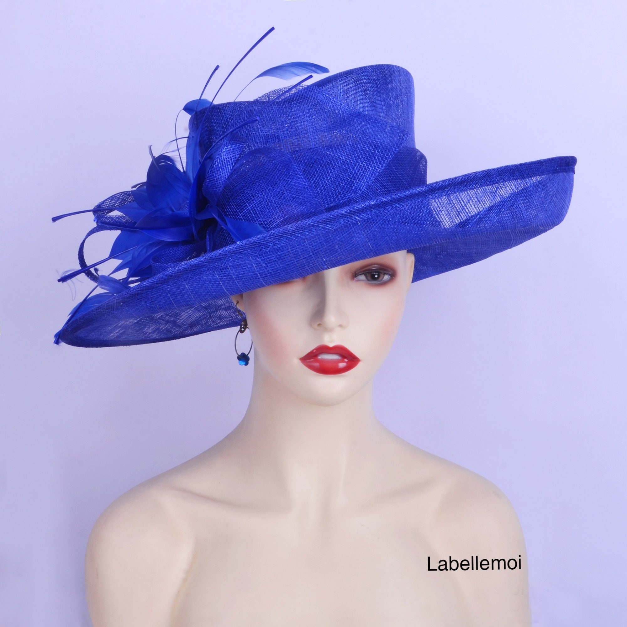 New Navy Kentucky Derby Pillbox Sinamay Hat Fascinator Feather Netting Veil kentucky derby hat fascinator royal blue sinamay with violet  main image 4
