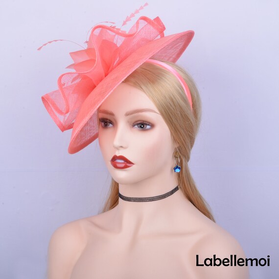 NEW Large Coral Orange Pink Fascinator 