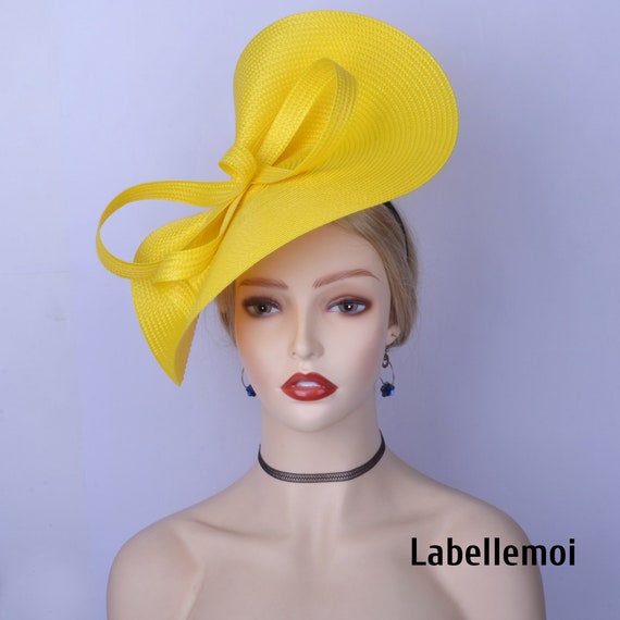 New Bright Yellow Fascinator Large Saucer Hatinator Church  display picture 1