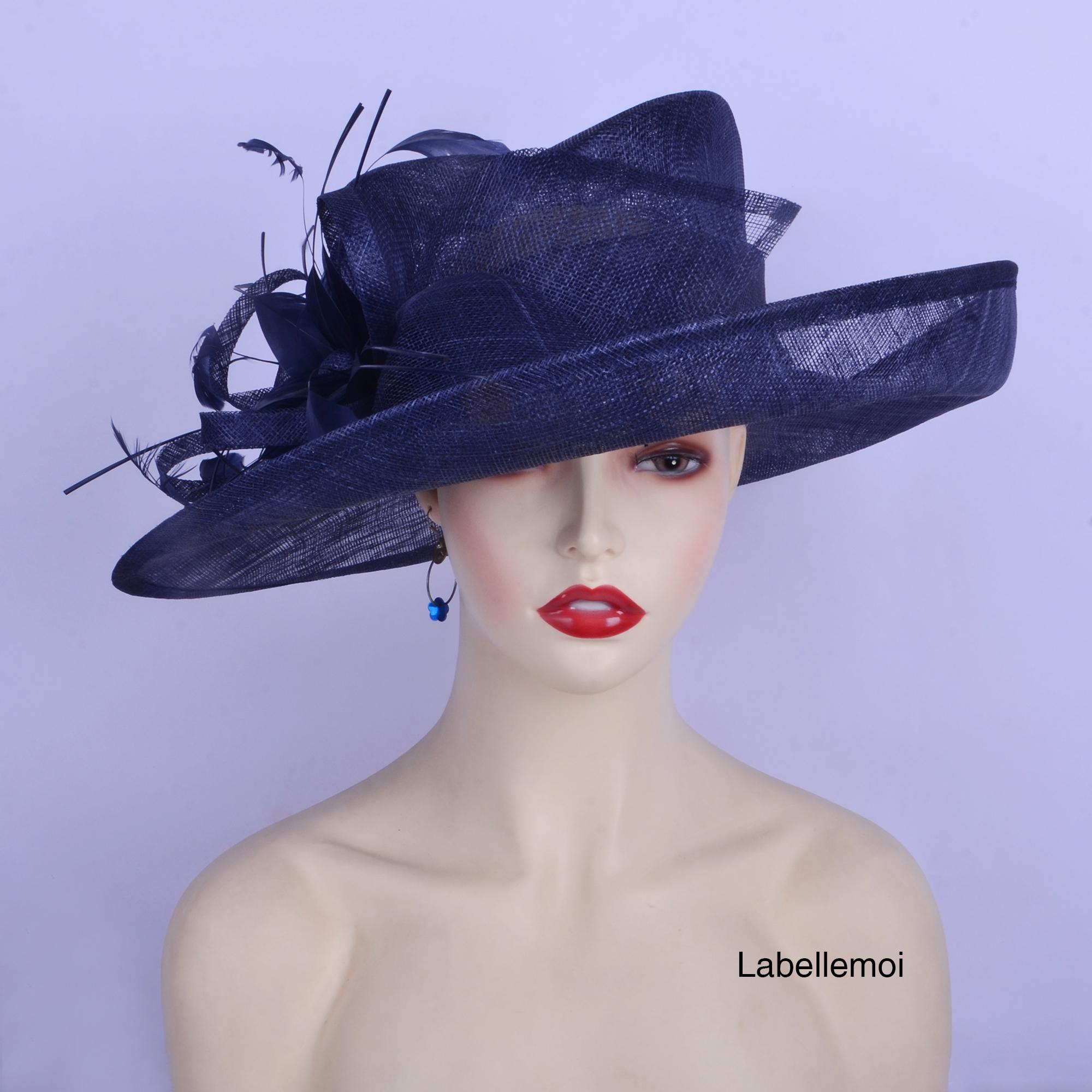 Flower feather sinamay dress hat Black kentucky derby hat fascinator black sinamay saucer sequin  main image 3