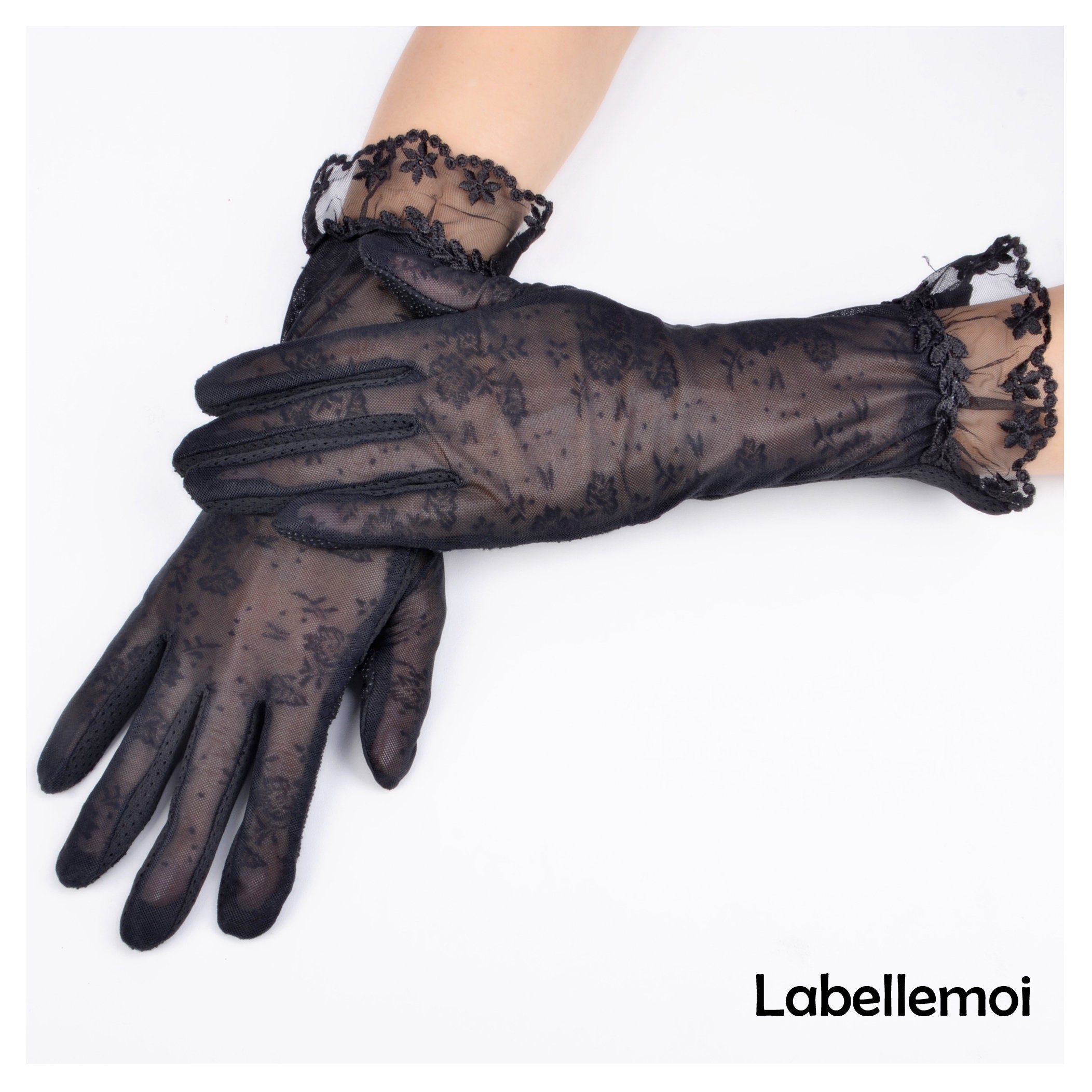 New AntiUV elegant Silver grey lace glove womens short glove Etsy