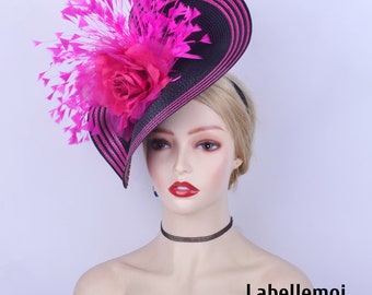 Dramatic 3PC Fuchsia Feathered Fascinator Floral Showstopper Kentucky Derby Tea il_1080xN.4870918981_59hv.jpg main image 4
