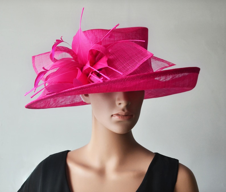 Fuchsia Hot Pink Sinamay Hat Large Dress Church Hat Fascinator Etsy