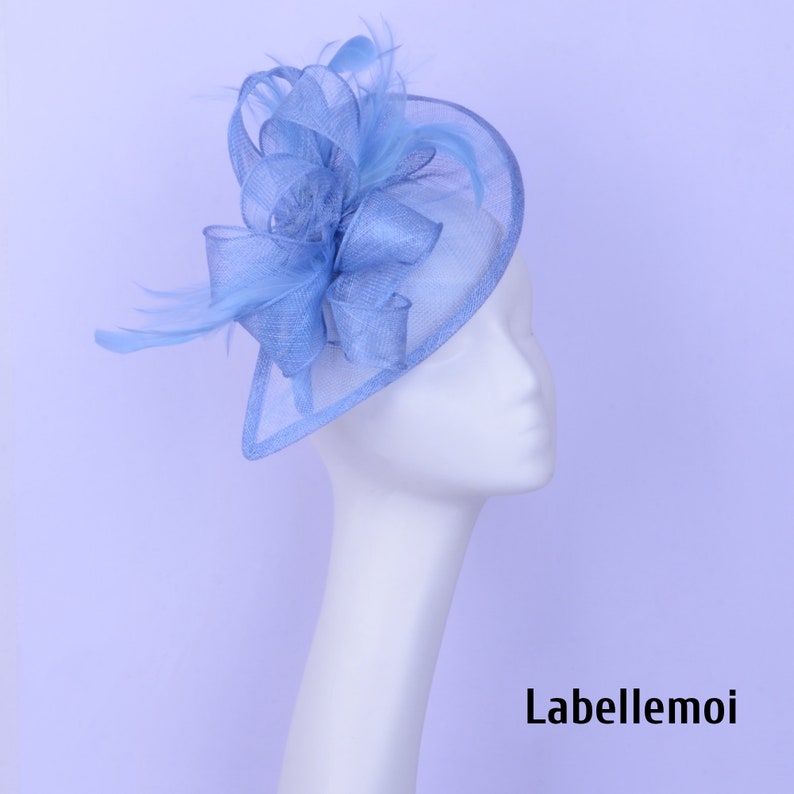 Nouveau Bibi bleu pâle en forme de larme Hatinator Sinamay bleu bébé Royal Wedding Kentucky Derby chapeau Église Ascot tresses femme de chambre mère de la mariée image 3