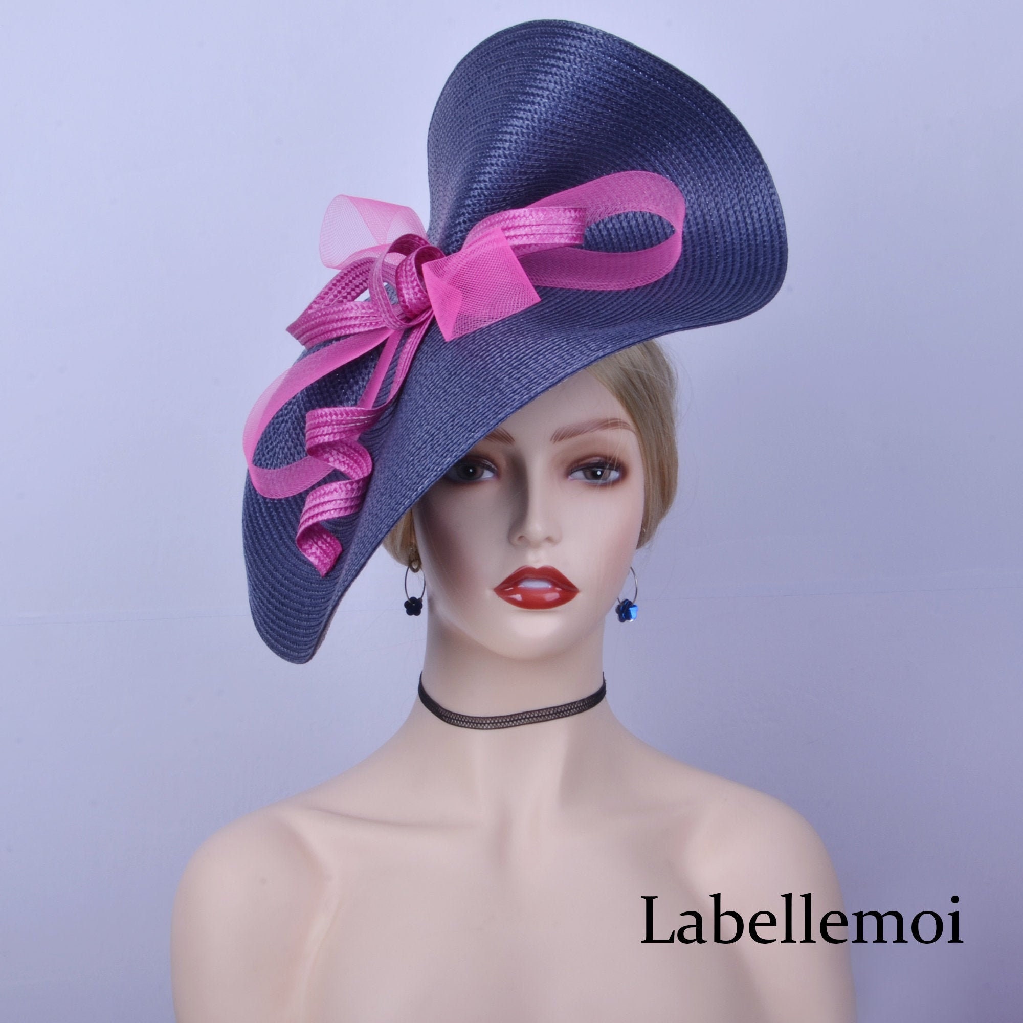 Large Navy Blue/fuchsia Pink Fascinator 