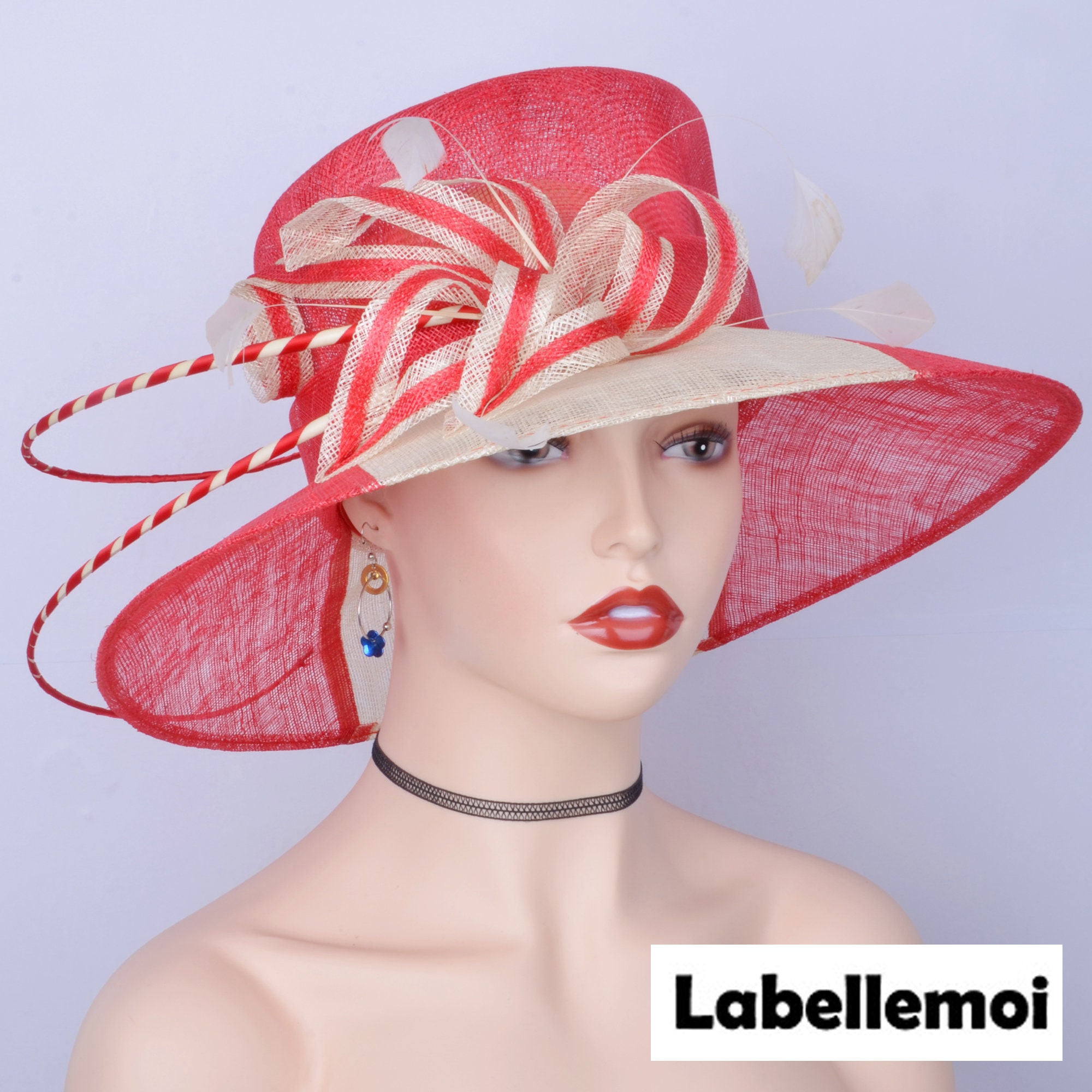 NEW Two Tone Red/ivory Kentucky Derby Hat Wide Brim Sinamay Etsy