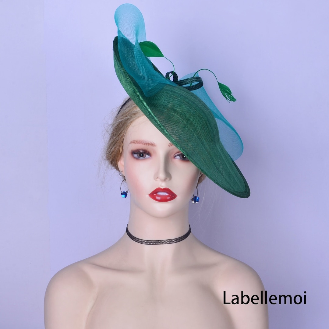 New Emerald Green Fascinator Headband Big Sinamay Saucer Hatinator Wedding Races Tea Party
