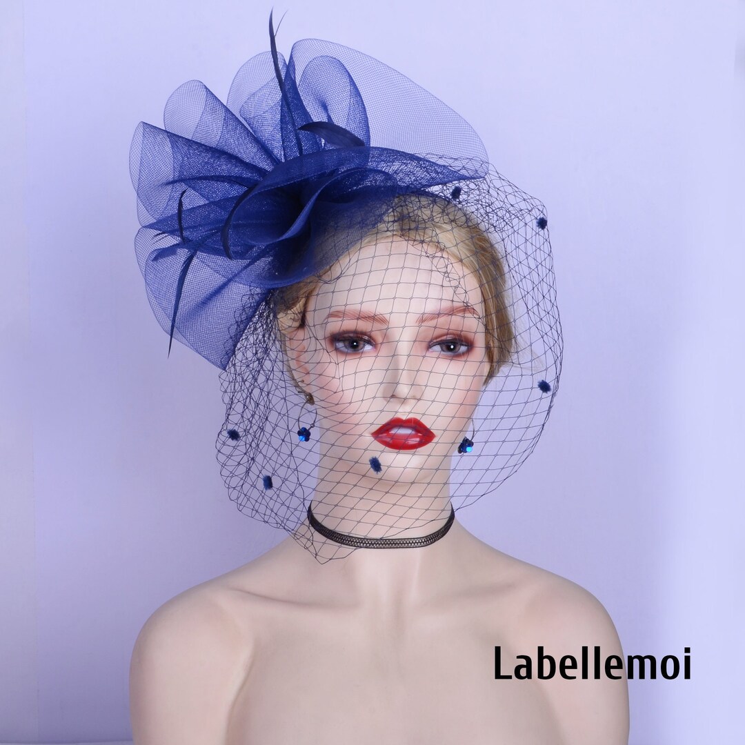 New Navy Blue Fascinator Veil Fascinator Hat for Etsy