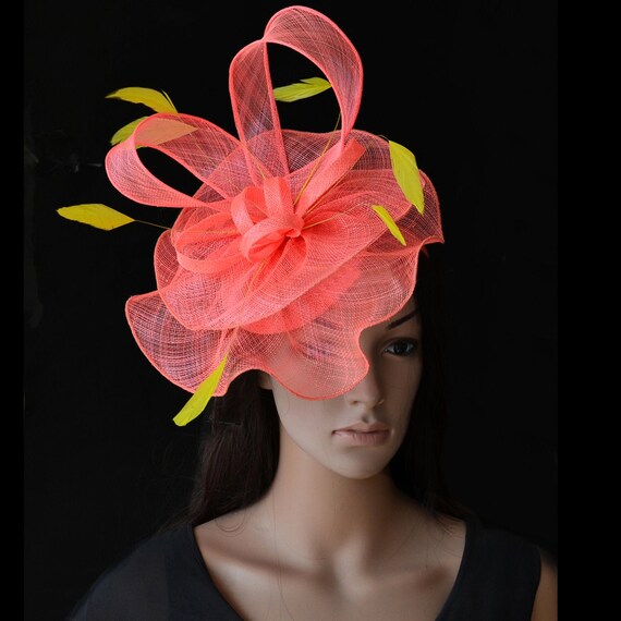 Coral Pink Big Sinamay Fascinator 