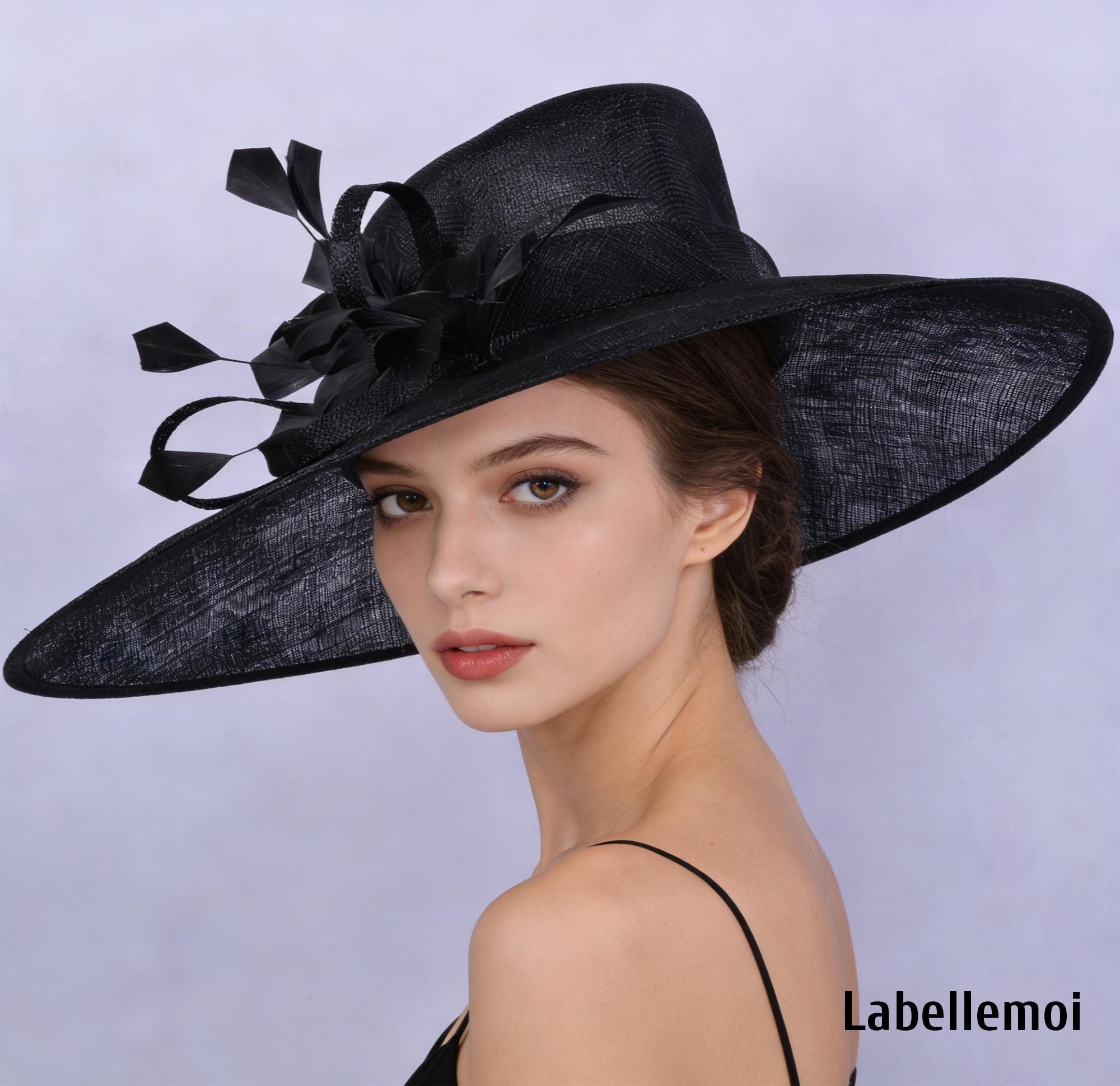 Laplein Vintage-style Black Sinamay Floral Wide-Brim Women\'s Hat Wedding Derby M22021( Black ) Kentucky Derby hat, Wedding hat, Easter hat  main image 4