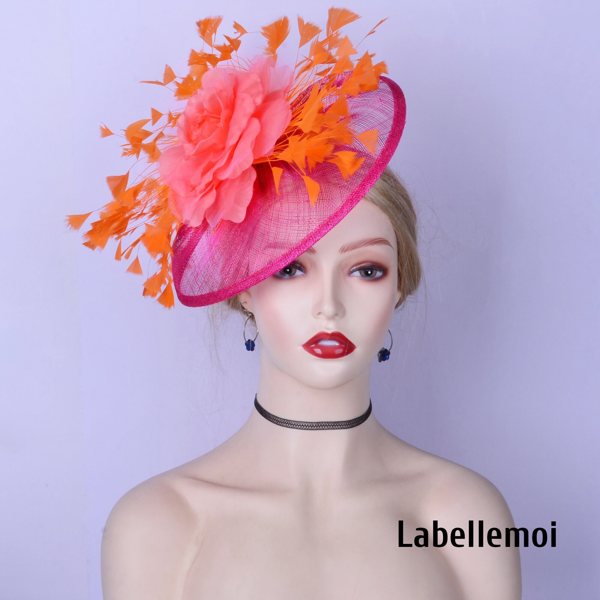Coral Elegant Dressy Hat Ribbon Rhinestone Accent Derby Church Hat Coral Church Hat - Etsy main image 2