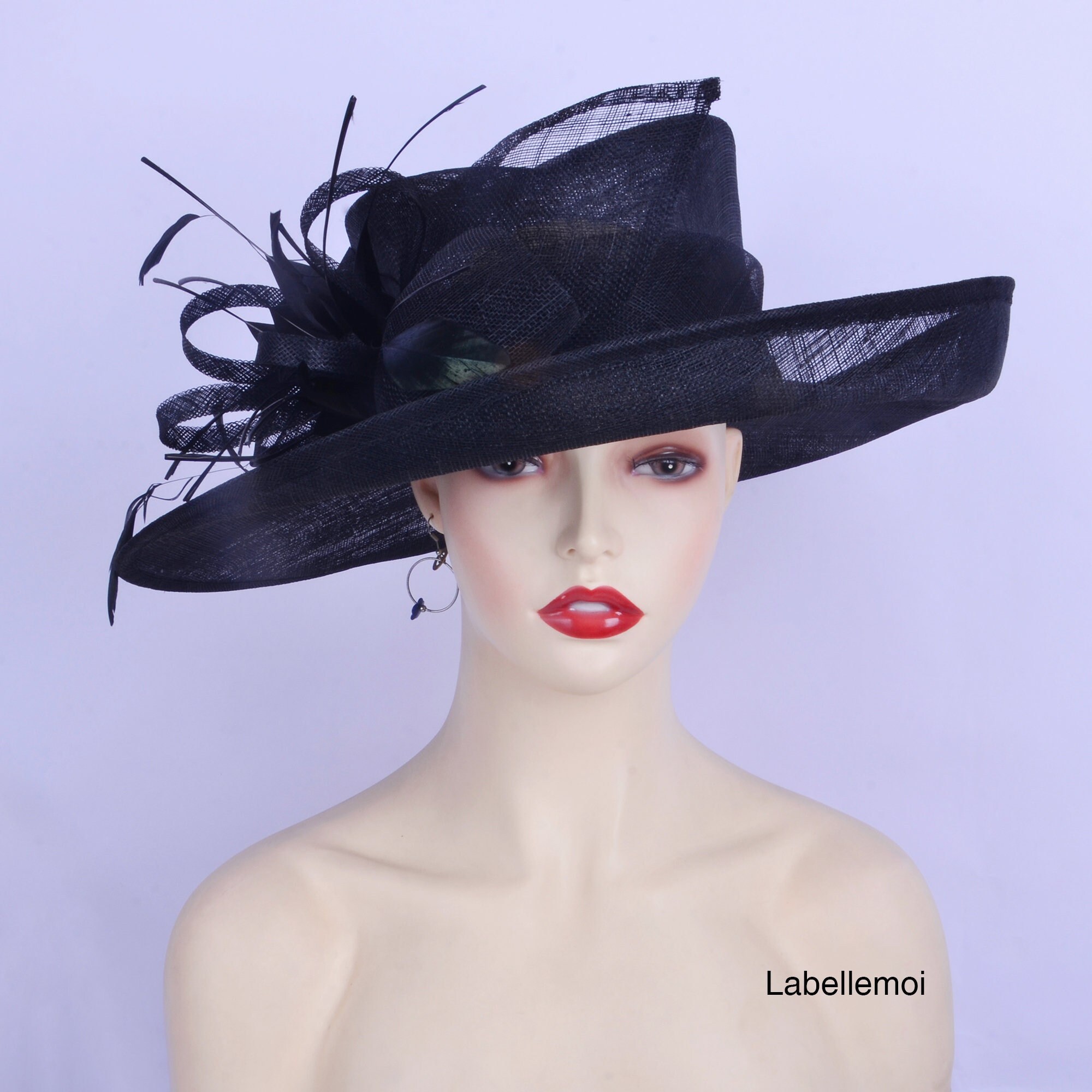 Women’s S162 Fascinator Church Kentucky Hat Black Woman Kentucky Derby Day Fascinator With Veil Black - Royal  main image 3