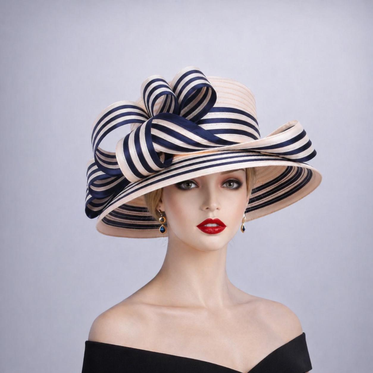 Black & White Striped Satin Derby Hat, Wedding Church Races 