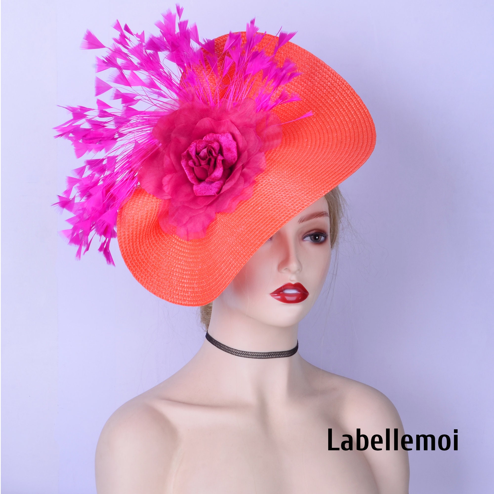 Bold Formal Fascinator – Equestrian, Tea, Statement Hat Tropical Felt Anthuriums Fifi Fascinator - Vibrant Two-Tone Lightweight Kentucky  main image 3