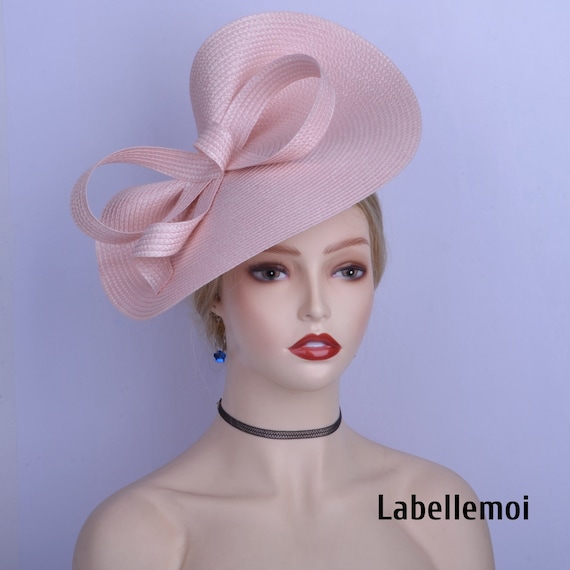 Pale Pink Straw Fascinator Hat With Bow - Etsy display picture 1