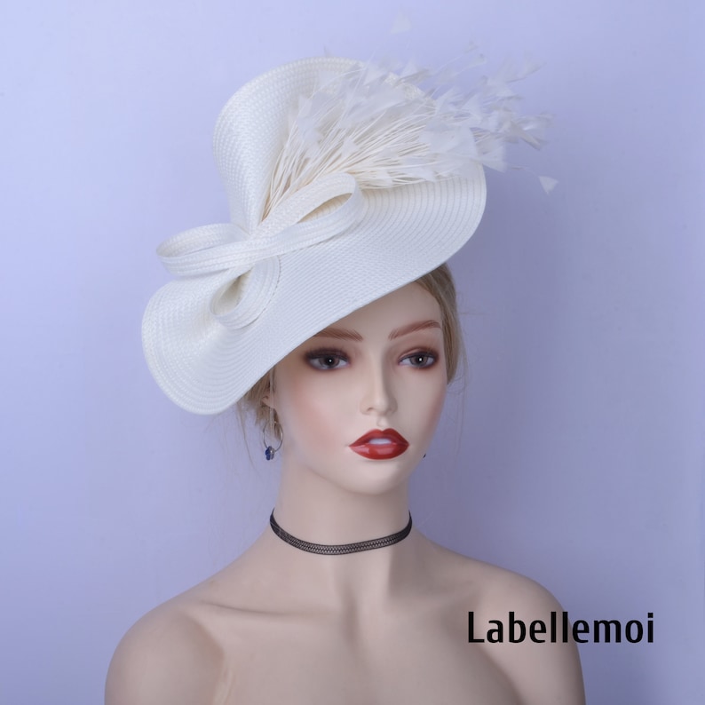 Exclusive Ivory Fascinator With Feathers Big Hatinator Church Etsy