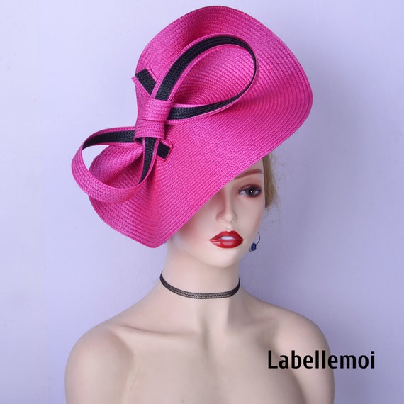 Hot Pink and Black Two-Tone Fascinator Hat LOTUS - Black with Lipstick Pink - Gold Coast Couture main image 4