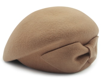 NEW Vintage Camel Wool Felt Hat Winter Hat Wool Beret Cap W 
