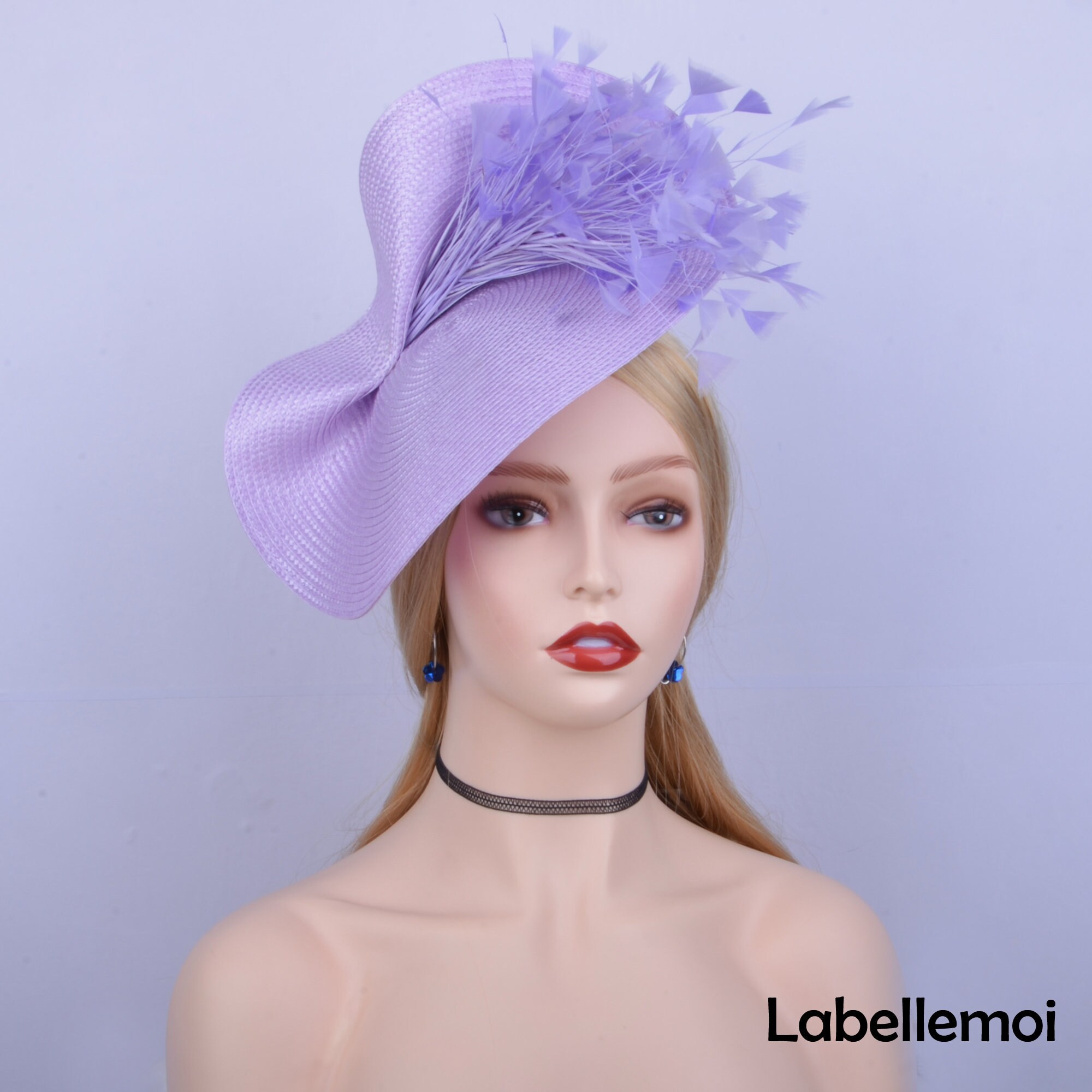 New Lavender lilac purple fascinator Big saucer hatinator Church hat Derby hat Ascot hat Wedding hat Tea Party w/feather Mother of the bride