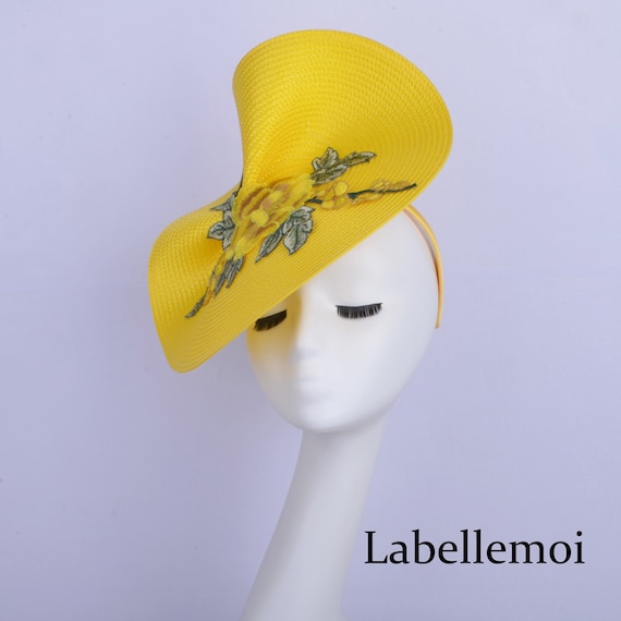 Chinoiserie Embroidered Fascinator, Yellow Kentucky Derby Hat