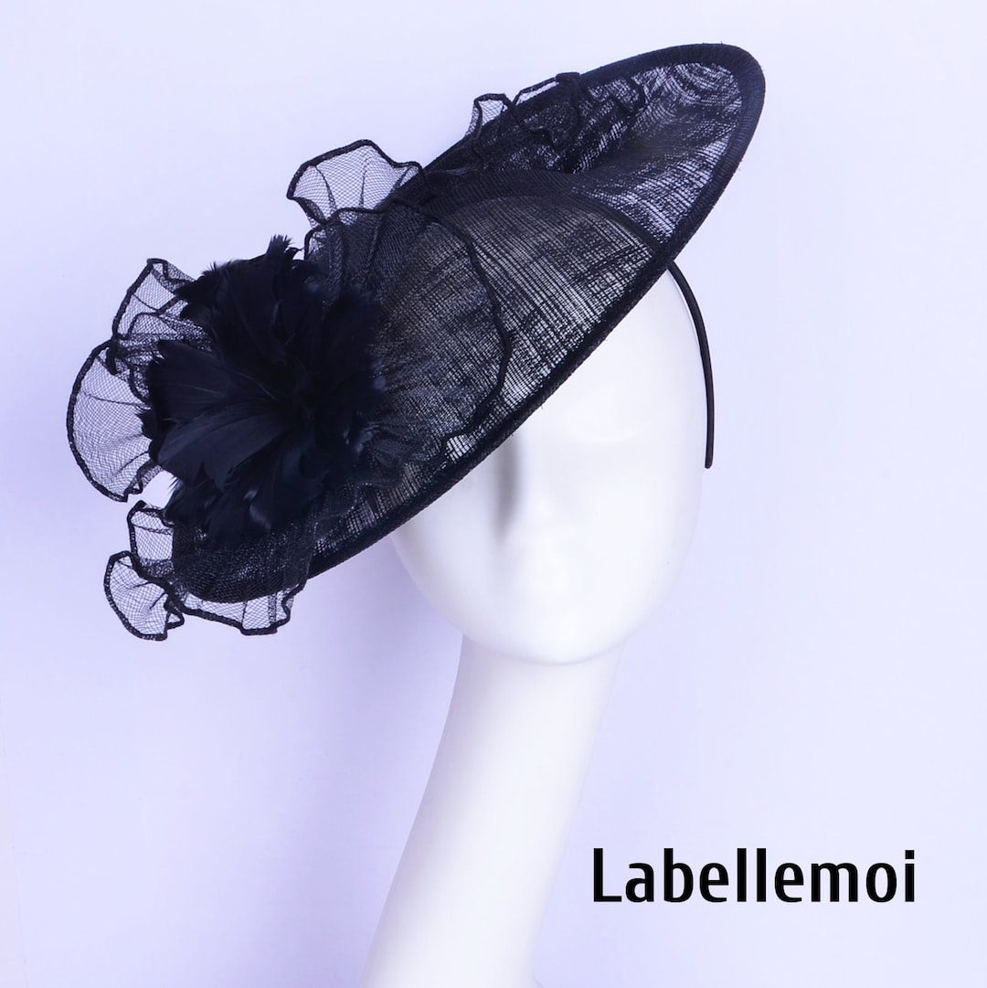 New Black Fascinator Headband Big Sinamay Base Saucer Etsy