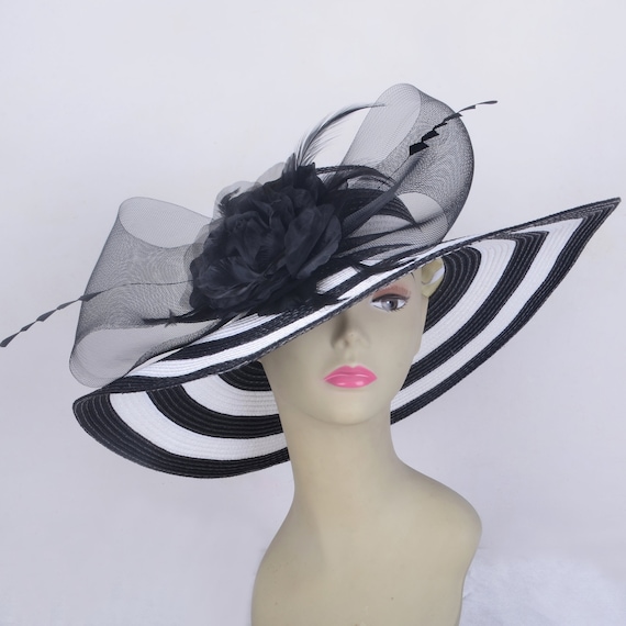 Exclusive Design Ladies Large Brim Black/white Kentucky Derby Hat