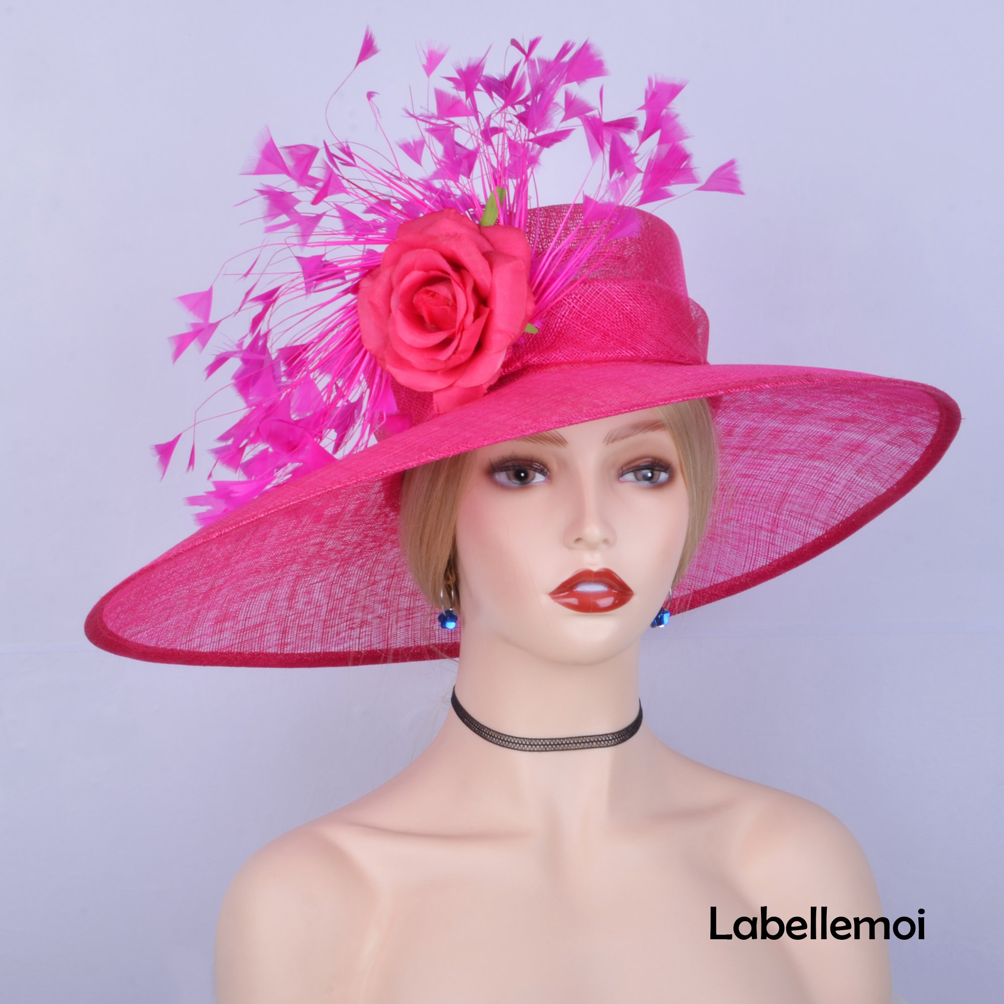 Hot Pink Parisisal Straw Brimmed Hat | Sinamay Lilies & Ruffle Detail Lilly 5 main image 3