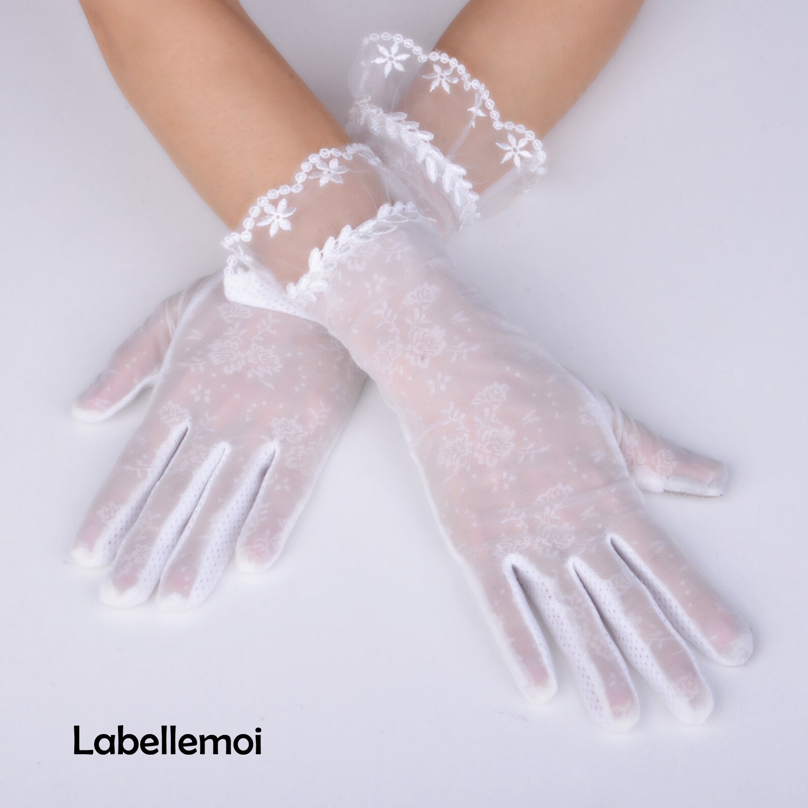 New Antiuv Elegant Silver Grey Lace Glove Womens Short Glove Etsy