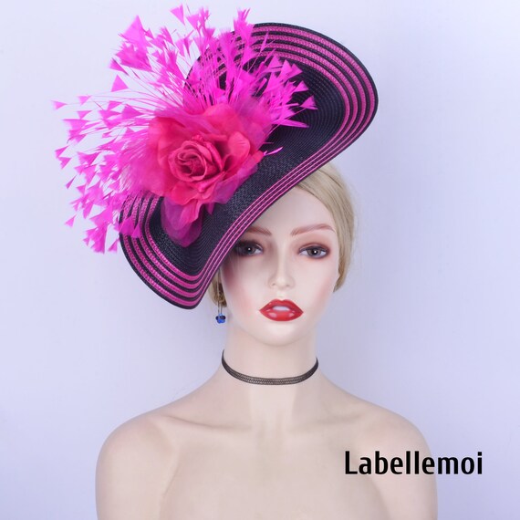 New Black/fuchsia Fascinator Hat Hot Pink Disc Saucer  display picture 1
