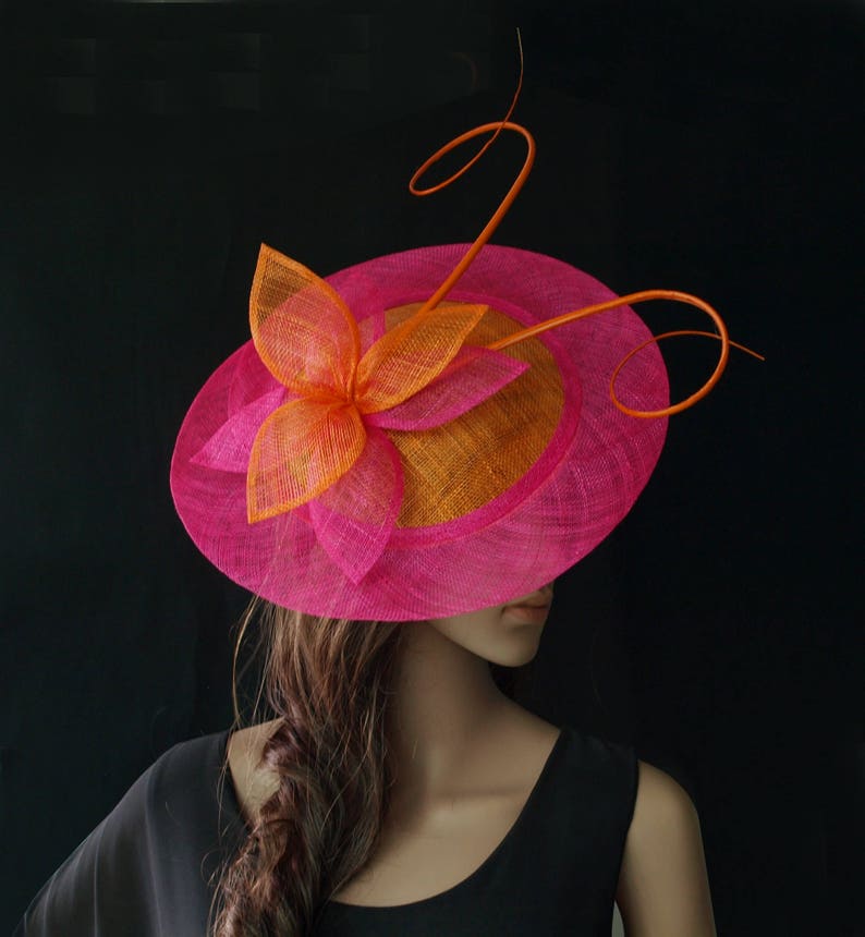 Orange/hot Pink Fuschia BIG Saucer Sinamay Fascinator Hat With Etsy