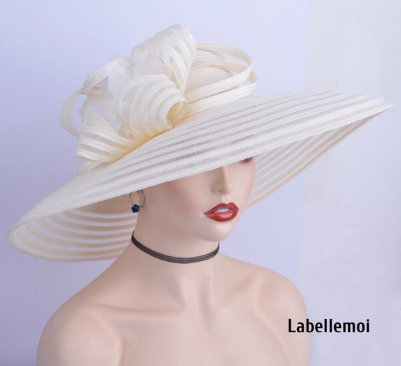 Extra Large Cream Wedding Hat Church 