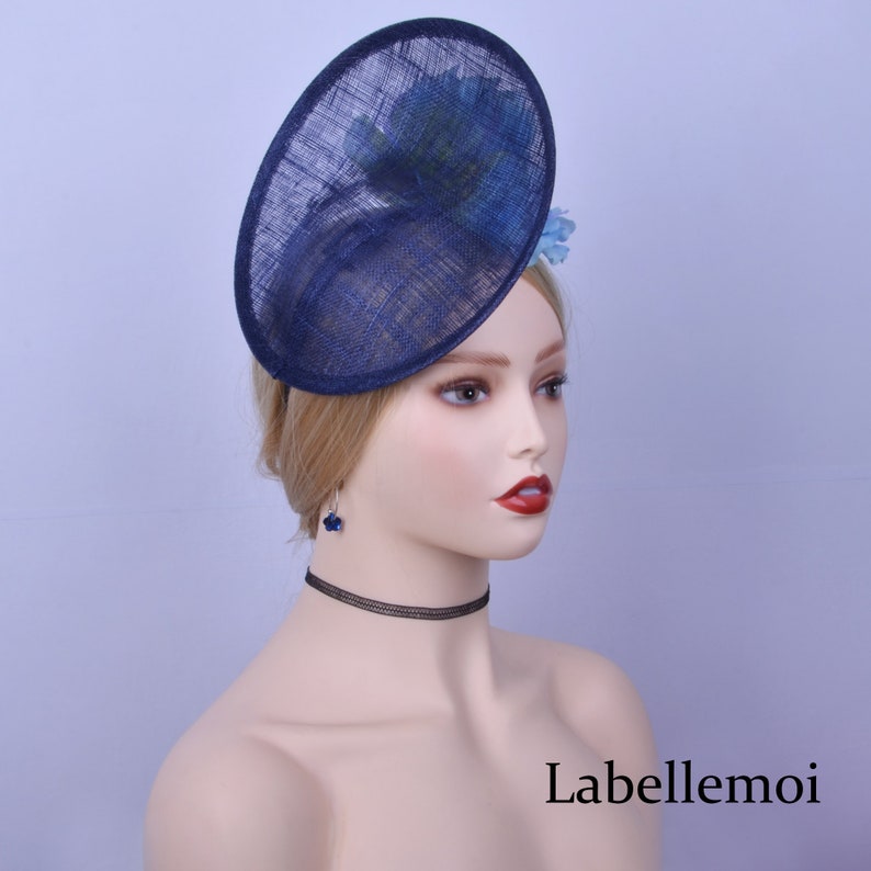 Exclusive design,navy blue sinamay disc fascinator hatinator Derby hat Ascot hat Royal Wedding hat Church hat fedora top hat w silk flower