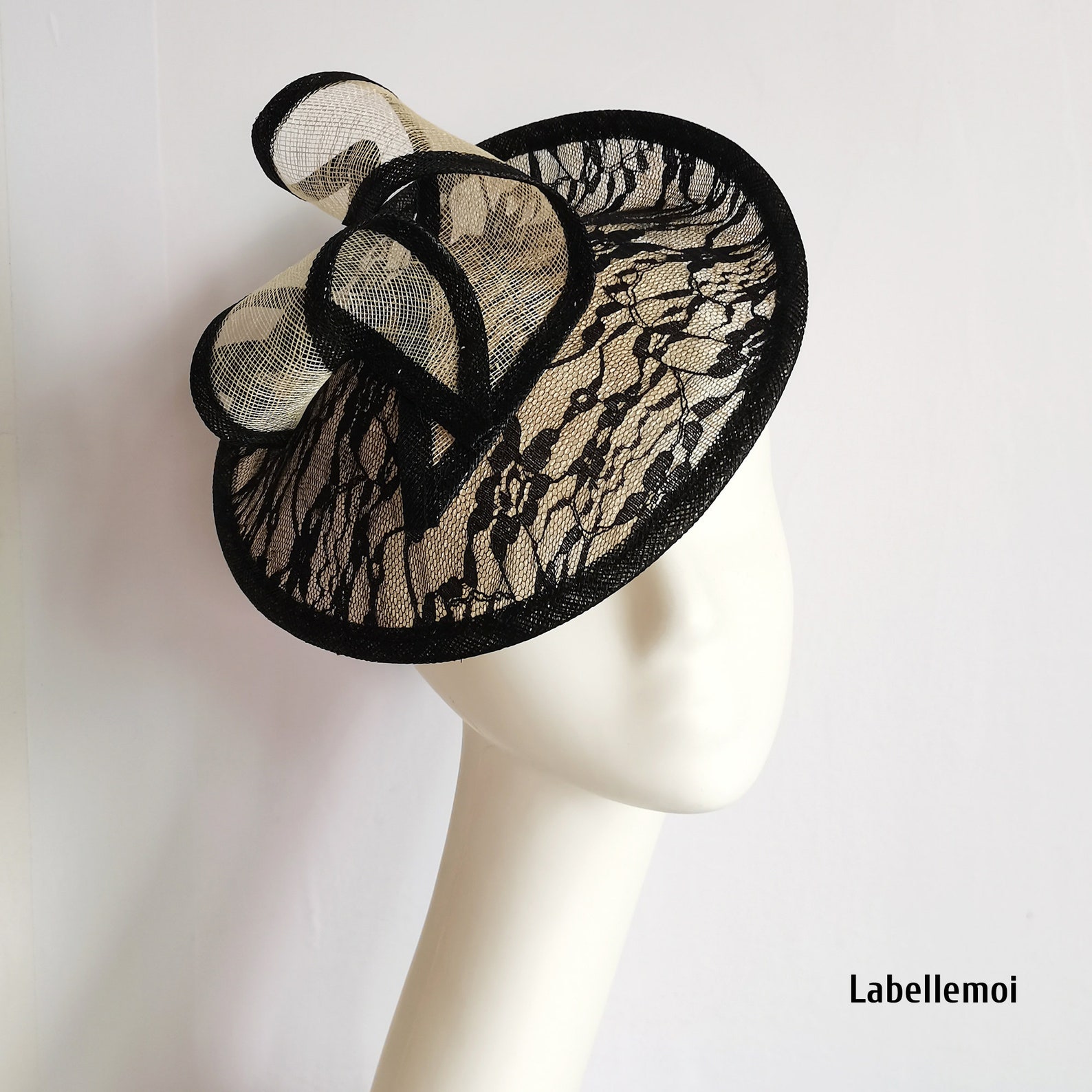 New Black/cream Lace Fascinator Sinamay Saucer Disc Hatinator Etsy