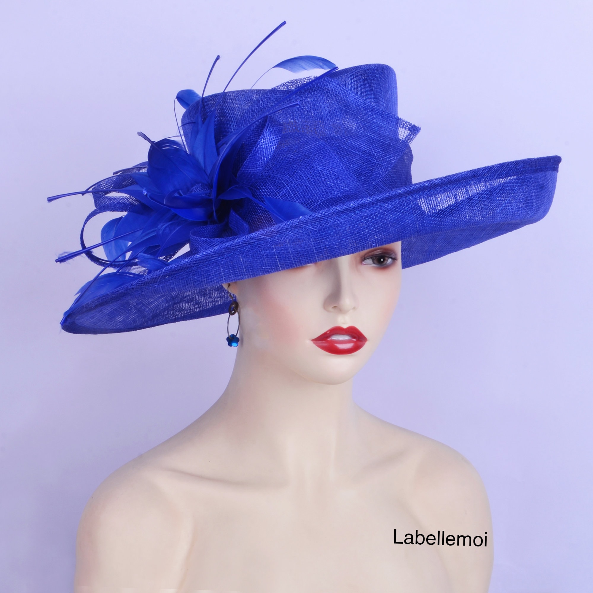 Large Cobalt Blue Kentucky Derby Hat Royal Formal Dress 