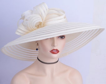 Extra Large Cream Wedding Hat Church 