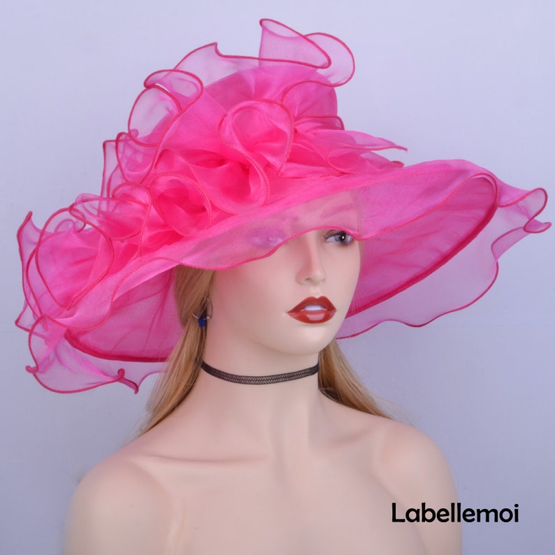 New Fuchsia Hot Pink Hat Large Brim Kentucky Derby Hat Organza Etsy