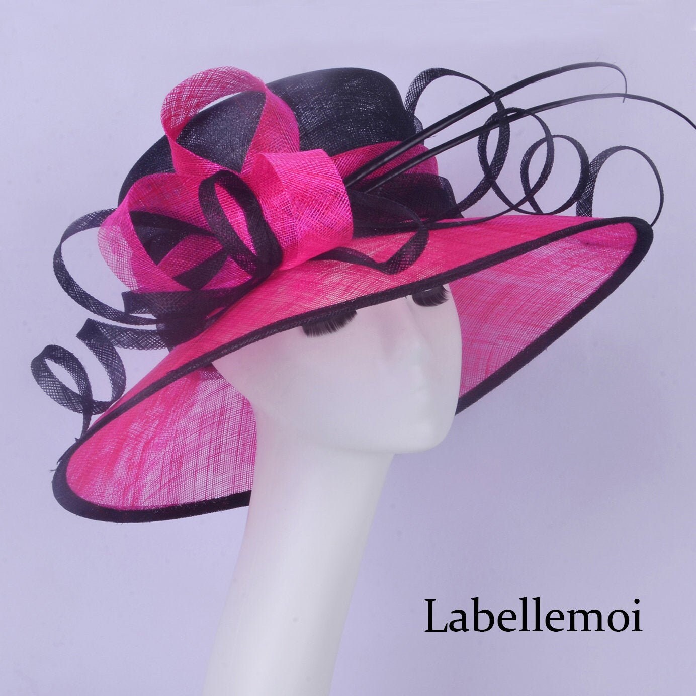 Fuchsia Hot pink / black sinamay hat 