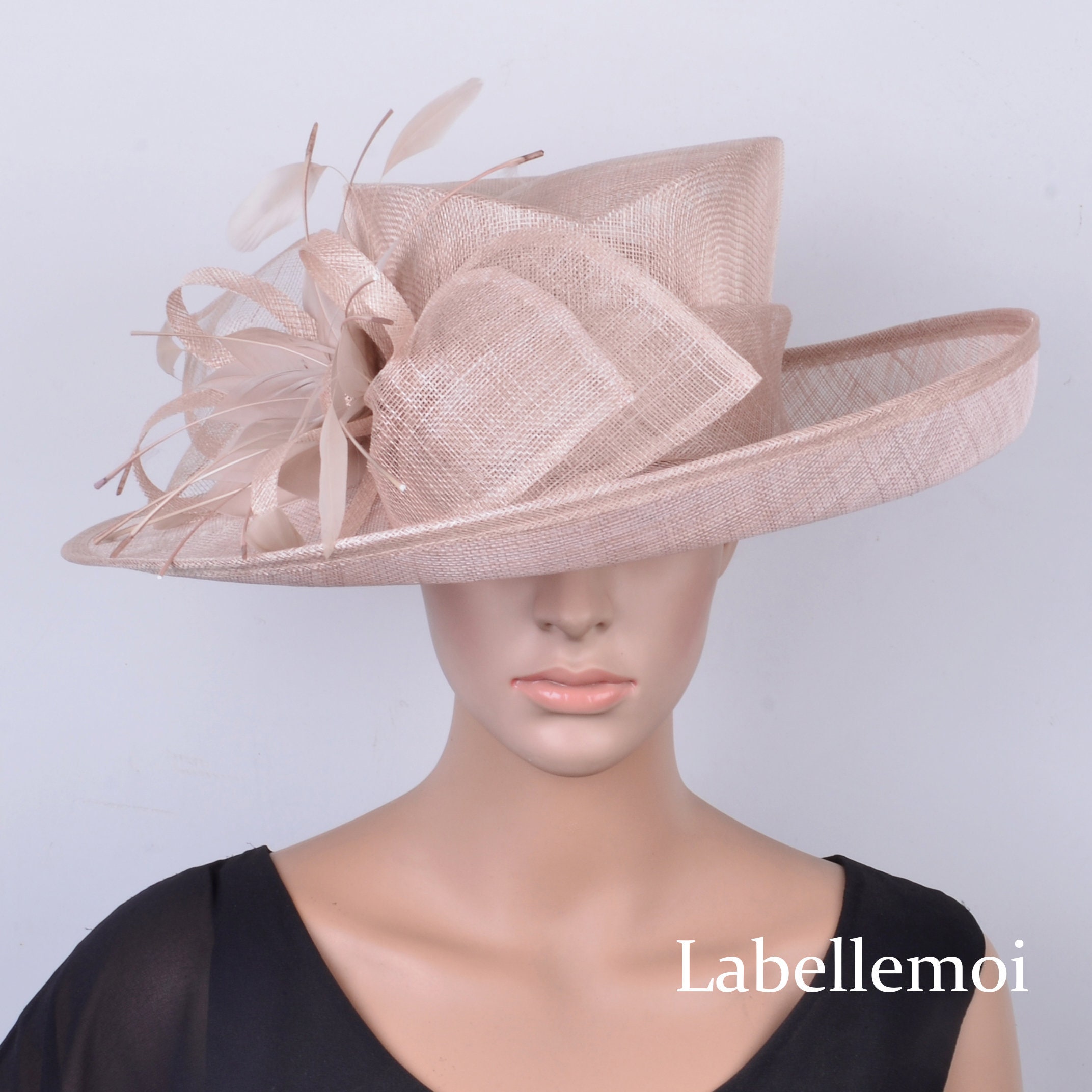 Nude Beige New Sinamay Hat Large Dress 