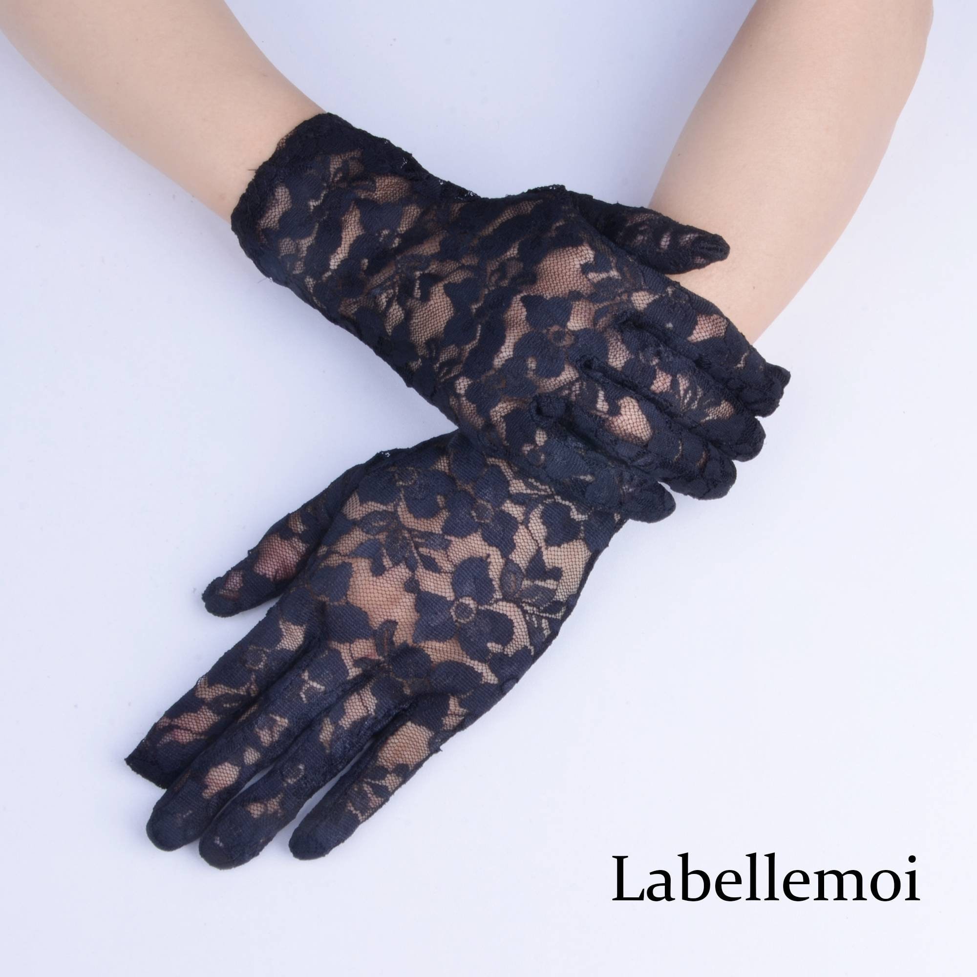 Black Wedding Lace Fingerless Gloves 67'' 17cm 