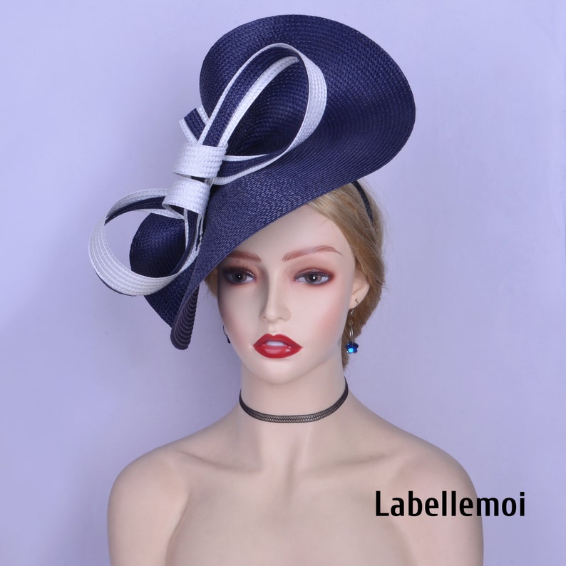 Exclusive Navy/white Fascinator Two Tone Saucer Hatinator Etsy