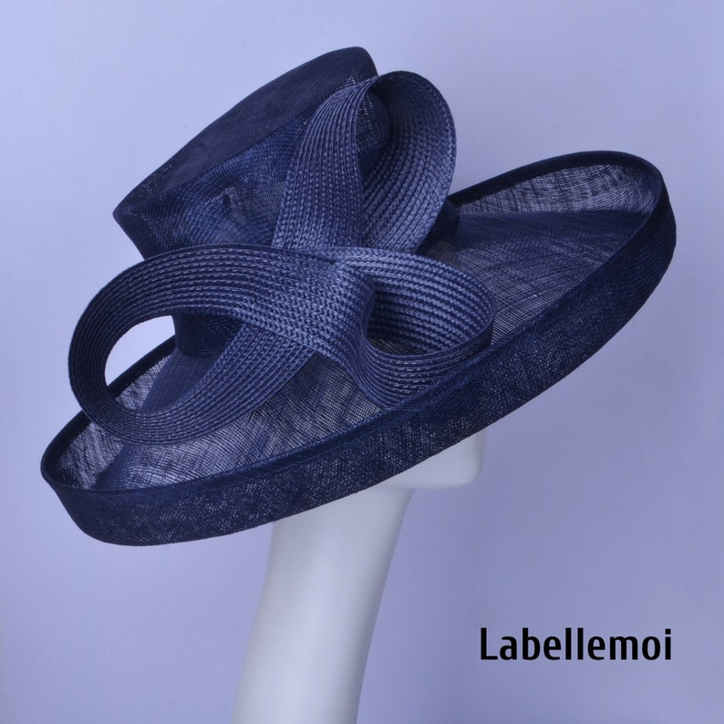 NEW Large sinamay hat Navy blue Derby hat church hat Royal wedding hat dress hat hatinator with big bow,mother of the bride,gifts 