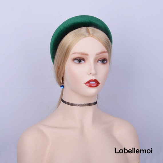 Emerald Green Velvet Headband - Retro Padded Hairband, Races Hat