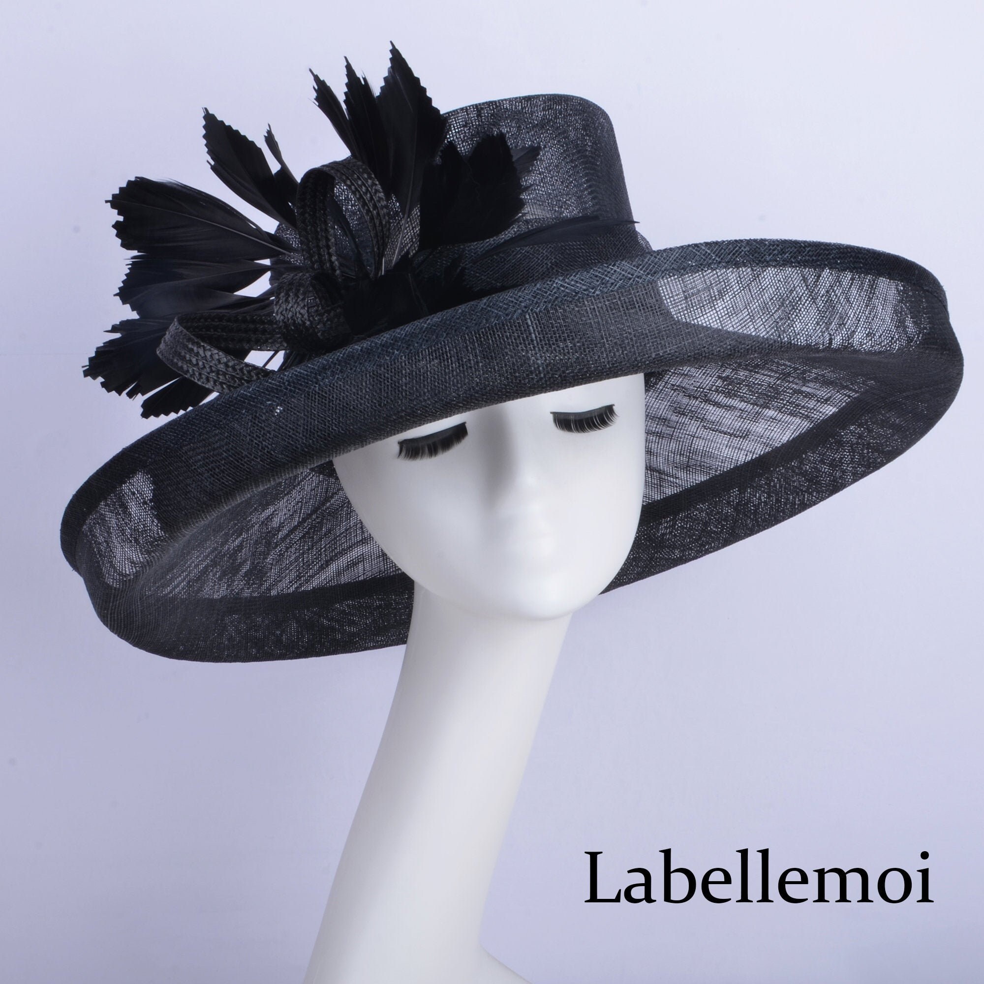 NEW Large Black Sinamay Hat Kentucky 