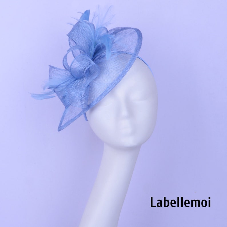 New Pale blue fascinator Teardrop Baby blue Sinamay hatinator Royal Wedding Kentucky Derby hat Church Ascot Braids maid Mother of the bride image 1