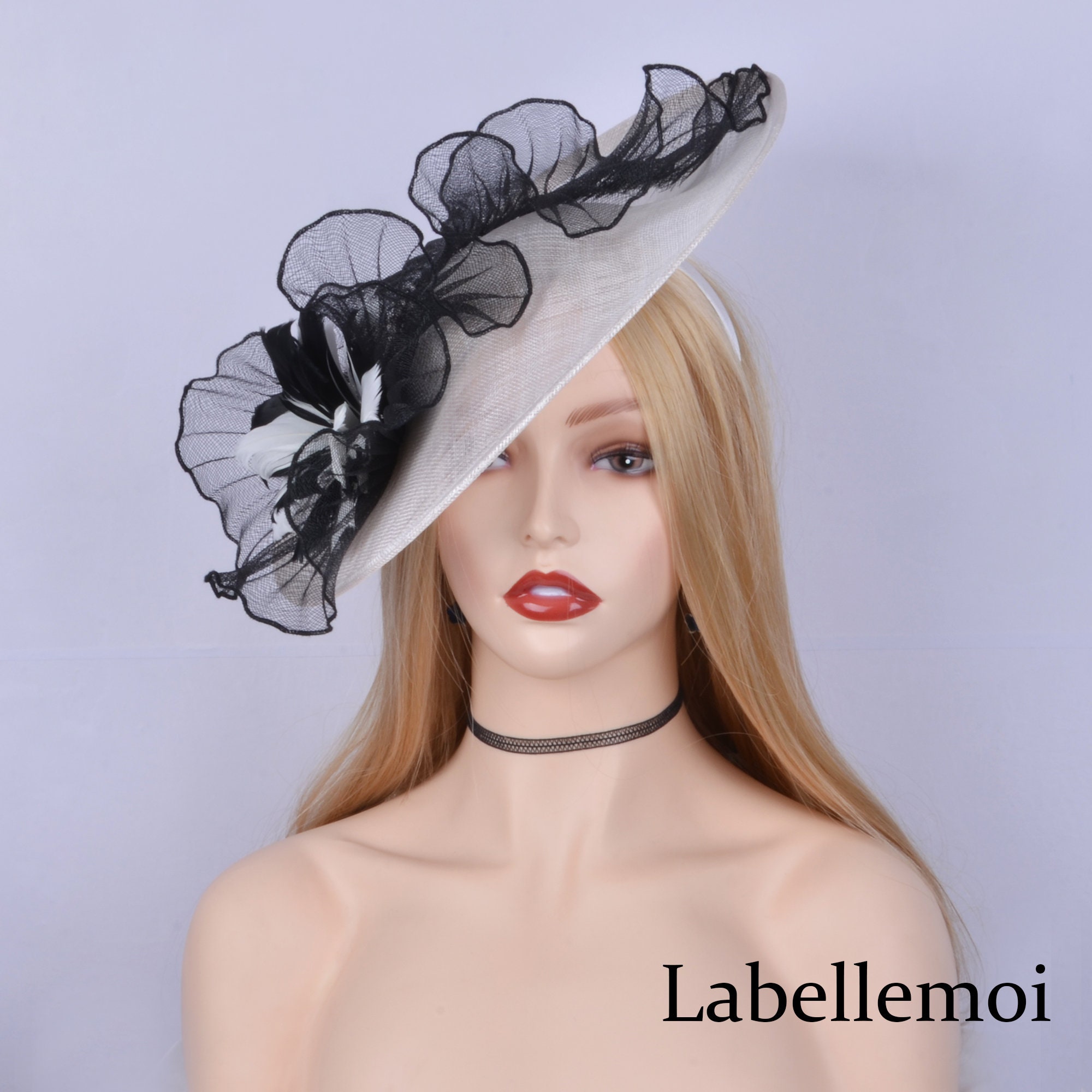 PHILIP TREACY London Fascinator Sinamay Hat Black Ivory Bow Headpiece Hatinator Classic Sinamay Black Hatinator with Bow main image 3