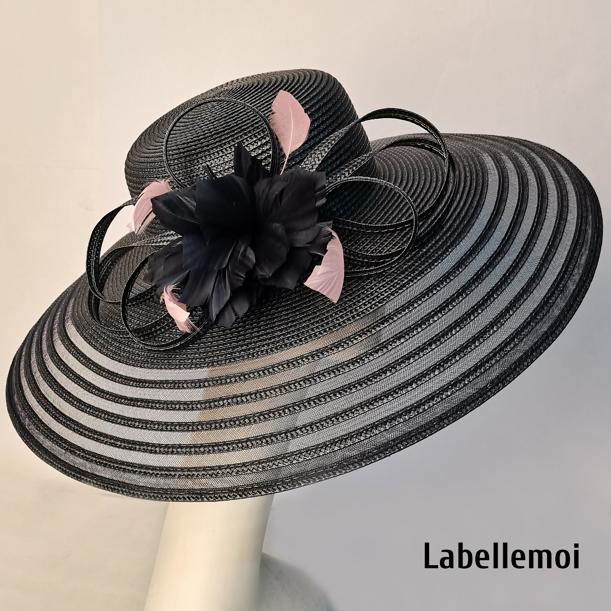 Kentucky Derby Hat Black & Pink Fascinator Tea Church Spring Formal Ascot Ready Kentucky Derby Fascinator Hat, Ascot Hat for Wedding & Tea  main image 2