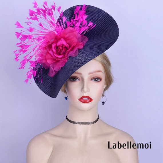 Navy & Fuchsia Fascinator Hat: Kentucky Derby, Ascot Races 