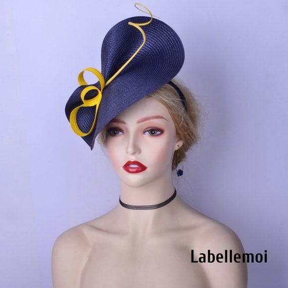 Navy & Yellow Fascinator Hatinator, Ascot Derby Hat - Etsy display picture 1