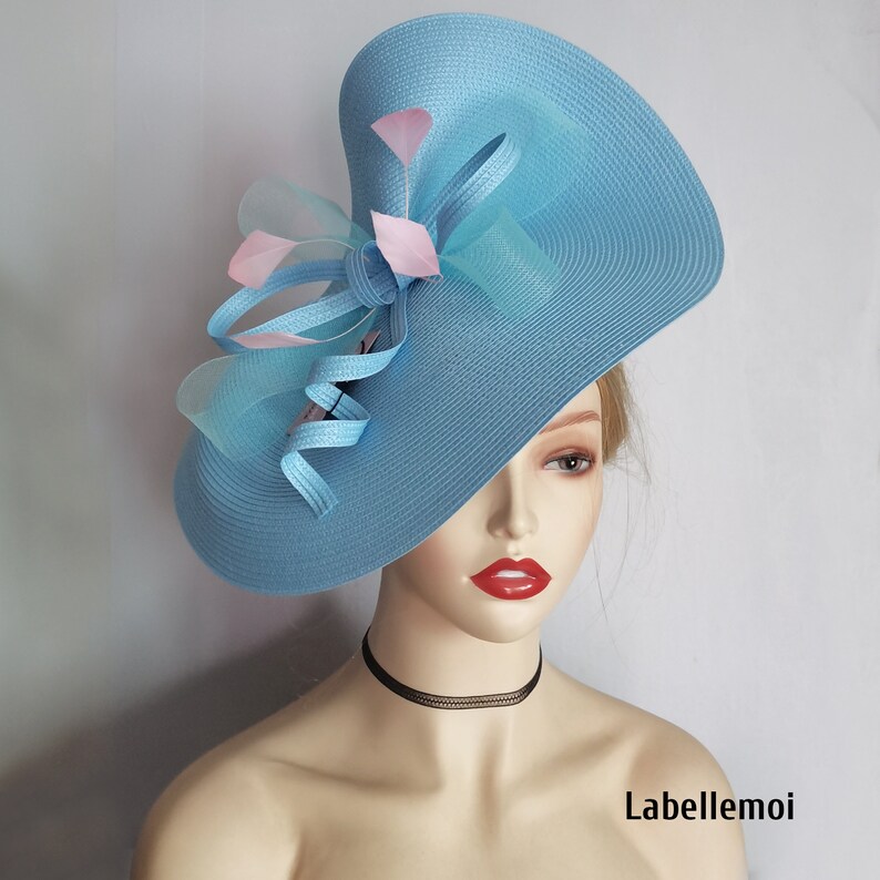 New Powder blue/pink fascinator large saucer hatinator baby blue Derby hat light blue Wedding Ascot Mother of the bride Easter Prom Gifts image 3